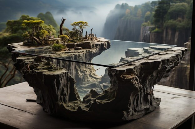 Natural Stone and Wood Table