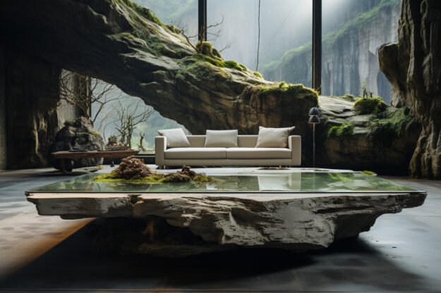 Natural Stone and Wood Table