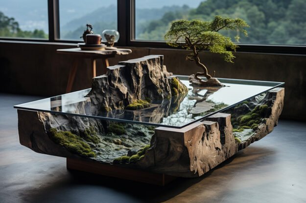 Natural Stone and Wood Table