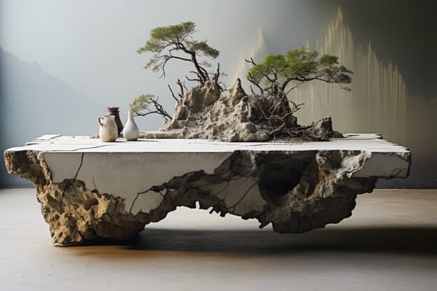 Natural Stone and Wood Table