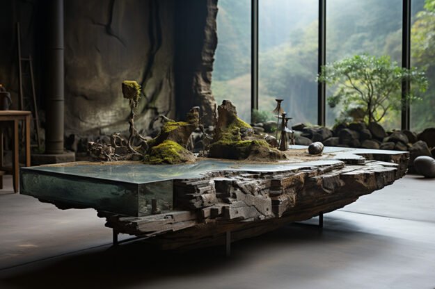 Exquisite Natural Stone and Wood Table