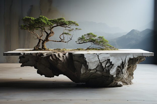 Natural Stone and Wood Table -