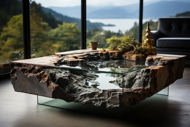Natural Stone and Wood Table