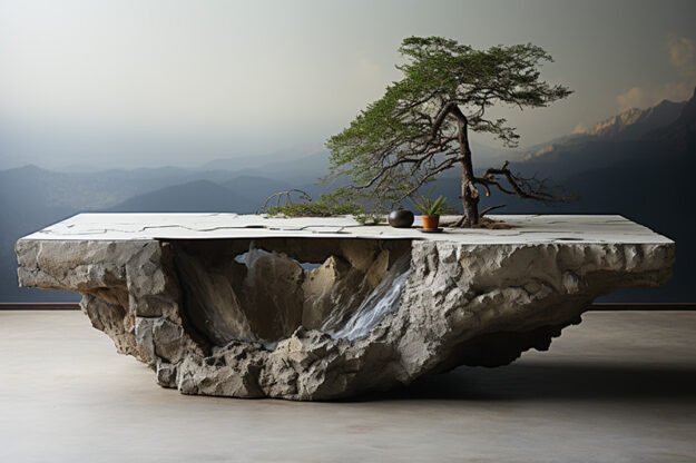 Natural Stone and Wood Table