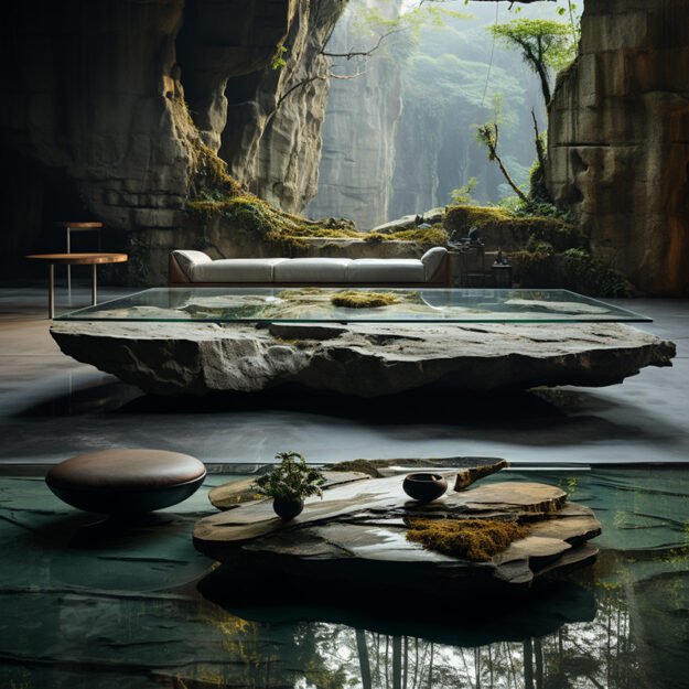 Natural Stone and Wood Table
