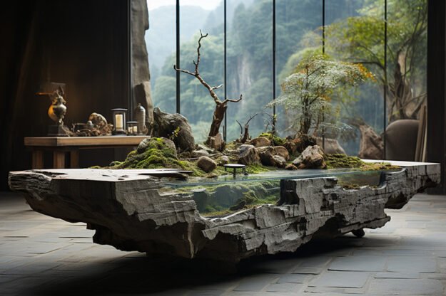 Natural Stone and Wood Table