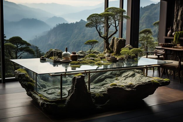 Natural Stone and Wood Table