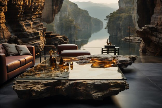 Natural Stone and Wood Table: A Statement of Elegance