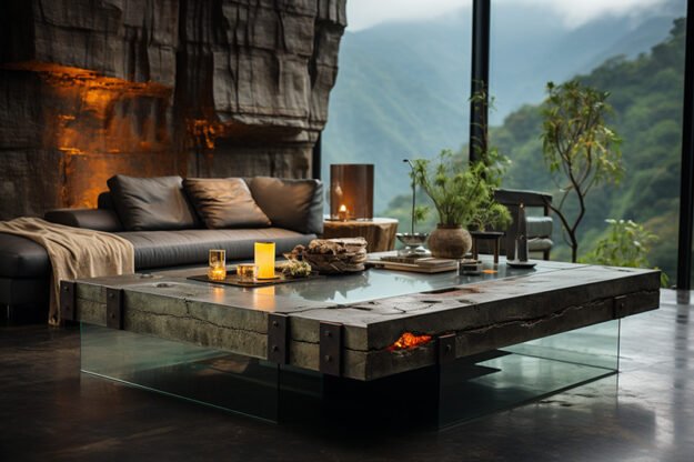 Natural Stone and Wood Table