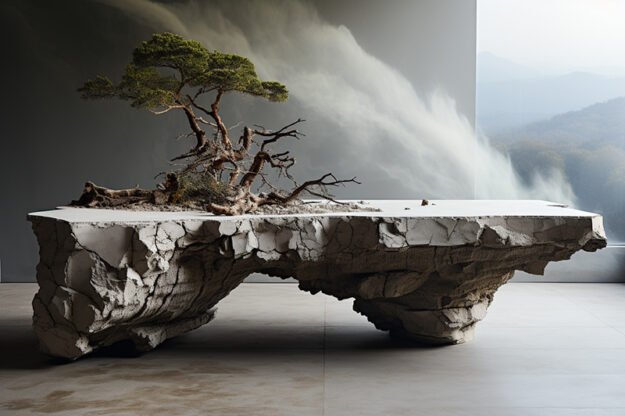 Natural Stone and Wood Table
