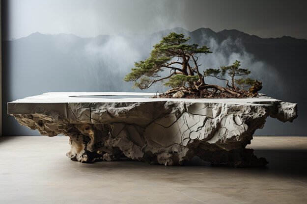 Natural Stone and Wood Table