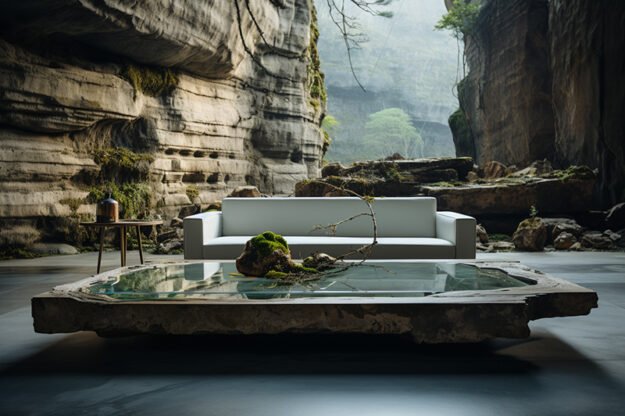 Natural Stone and Wood Table
