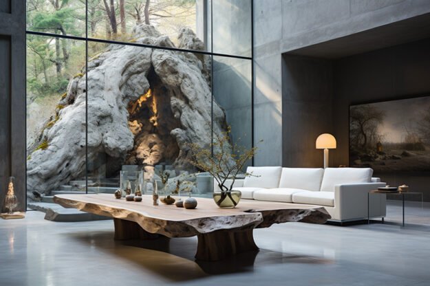Natural Stone and Wood Table