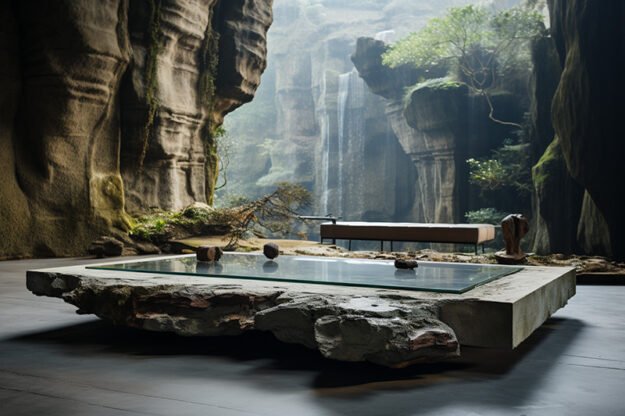 Natural Stone and Wood Table