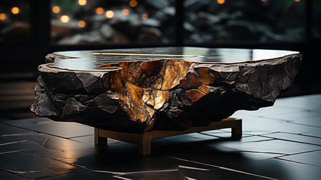 Natural Stone and Wood Table -