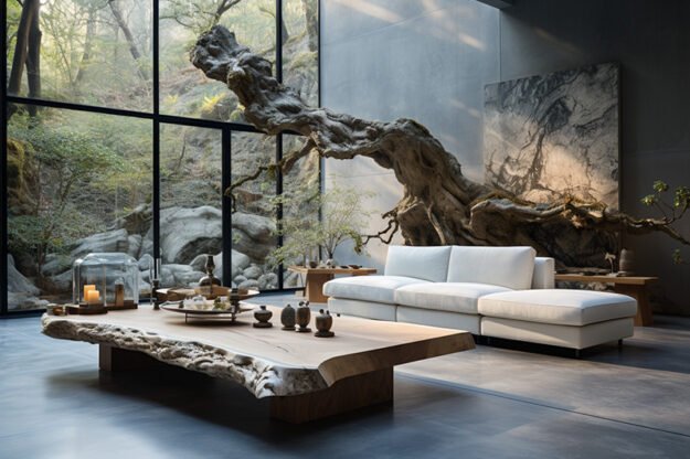Natural Stone and Wood Table