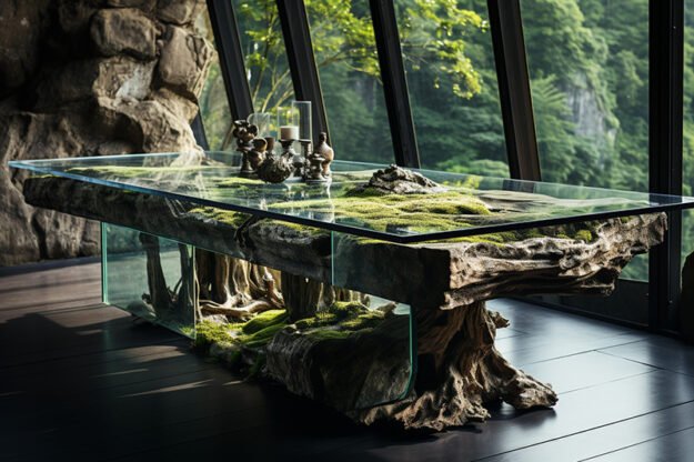 Natural Stone and Wood Table
