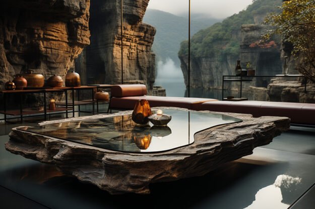 Natural Stone and Wood Table
