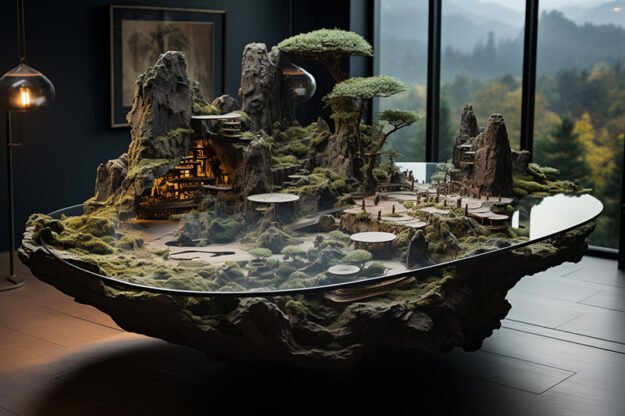 Natural Stone and Wood Table