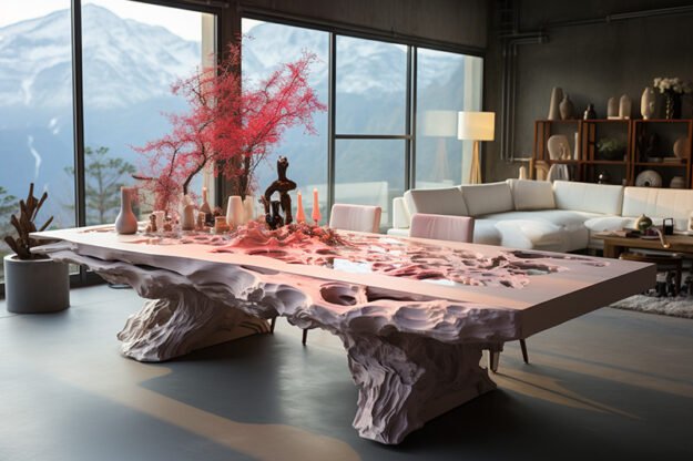 Natural Stone and Wood Table