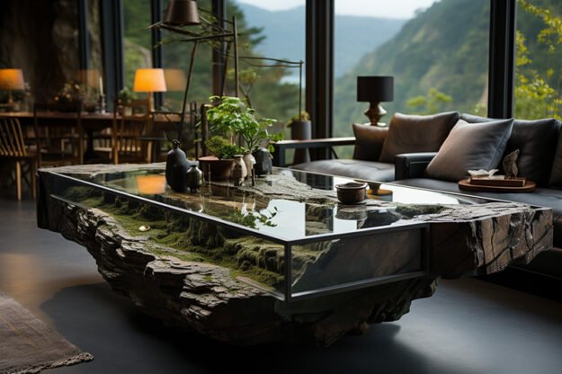 Natural Stone and Wood Table