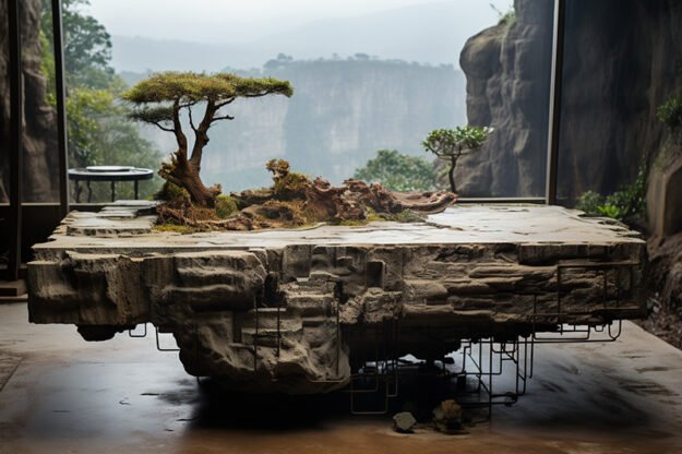 Natural Stone and Wood Table -