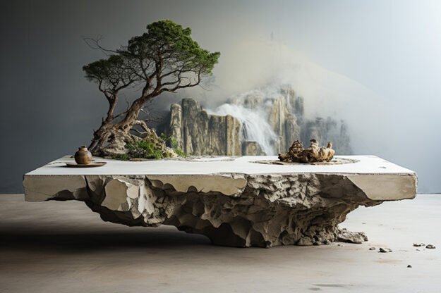 Natural Stone and Wood Table