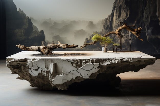 Natural Stone and Wood Table