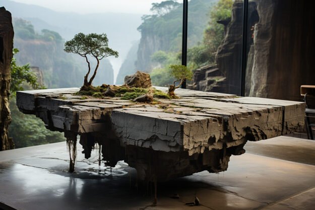 Natural Stone and Wood Table