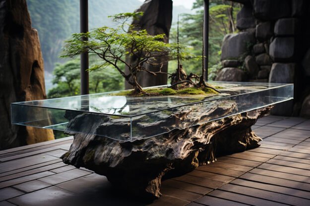 Natural Stone and Wood Table