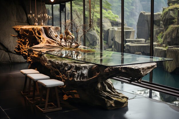 Natural Stone and Wood Table: Elevate Your Space with Timeless Elegance