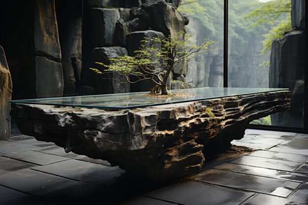 Natural Stone and Wood Table: Elevate Your Space with Timeless Elegance