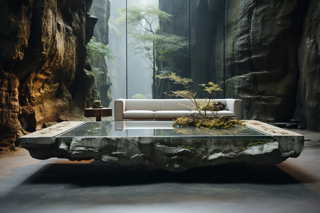 Natural Stone and Wood Table