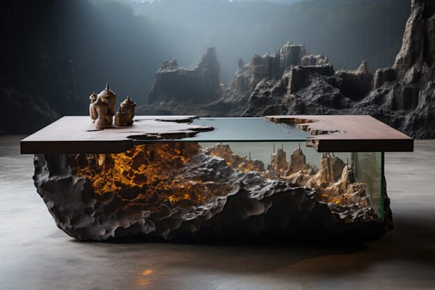 Natural Stone and Wood Table -