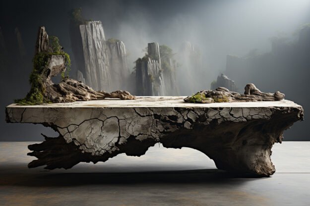 Natural Stone and Wood Table