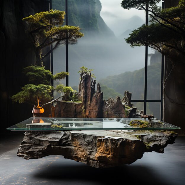 Natural Stone and Wood Table