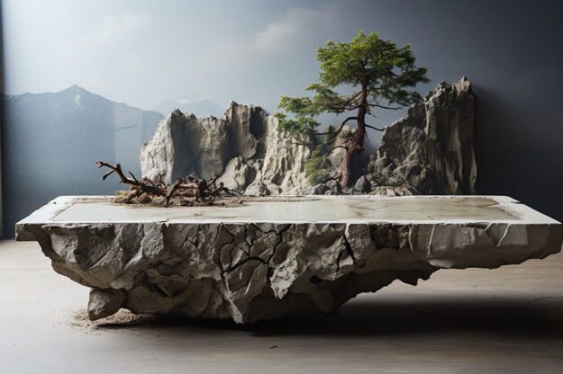 Natural Stone and Wood Table