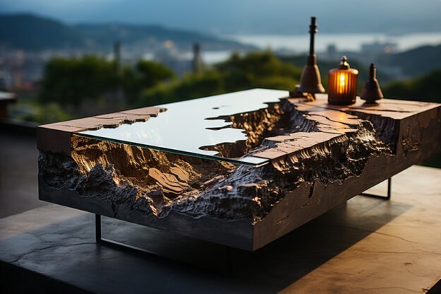 Natural Stone and Wood Table