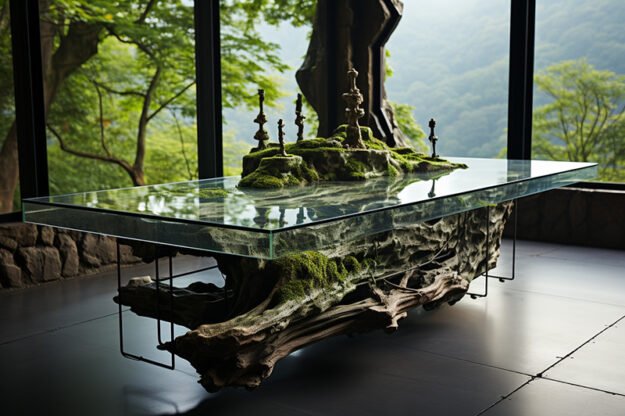 Natural Stone and Wood Table
