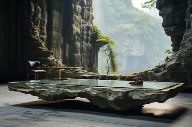 Natural Stone and Wood Table