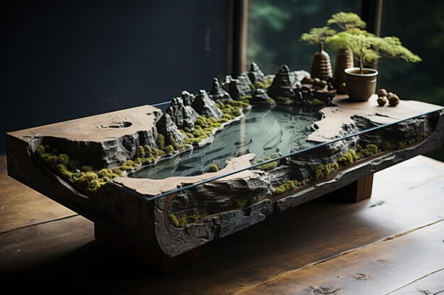 Natural Stone and Wood Table