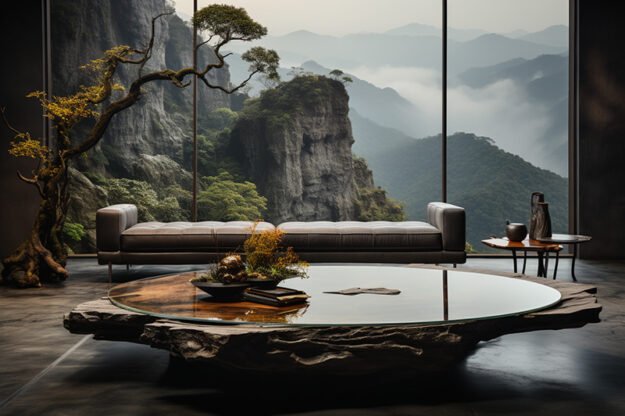 Natural Stone and Wood Table