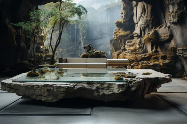Natural Stone and Wood Table –