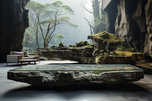 Natural Stone and Wood Table