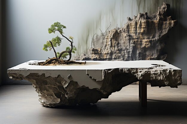 Natural Stone and Wood Table