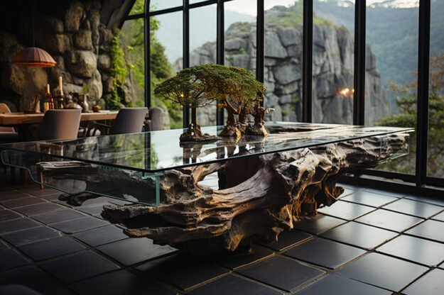 Natural Stone and Wood Table: Elevate Your Space with Timeless Elegance