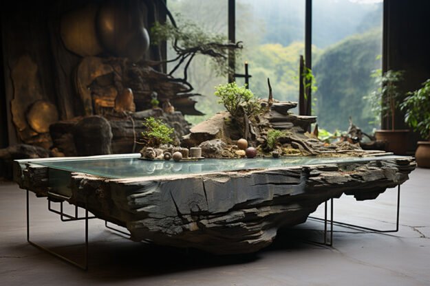 Natural Stone and Wood Table -