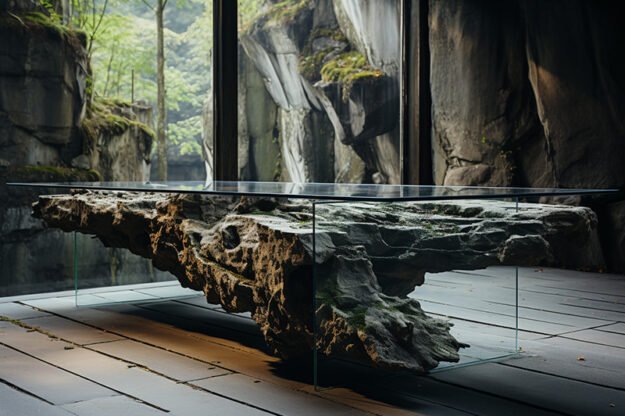 Natural Stone and Wood Table -