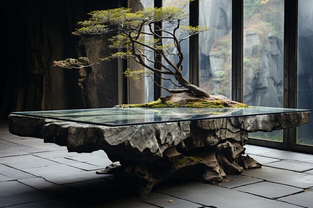 Natural Stone and Wood Table