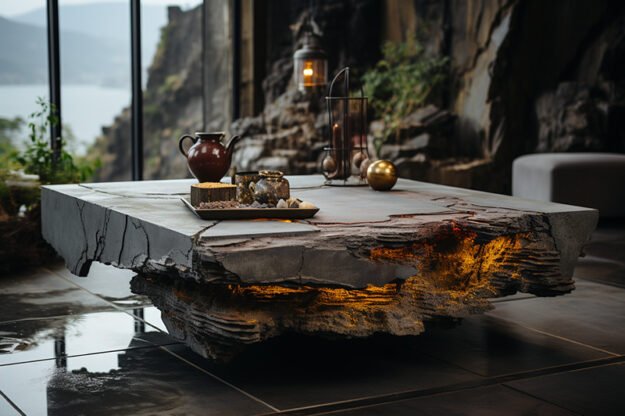 Natural Stone and Wood Table